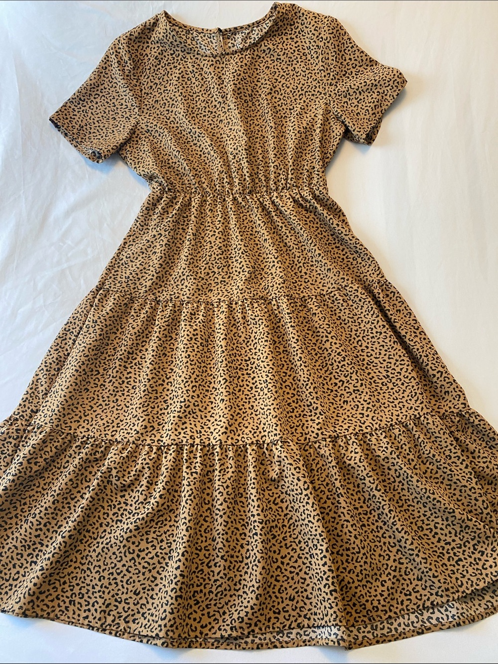 Leopard Print Tiered Maxi Dress in Tan and Black M
